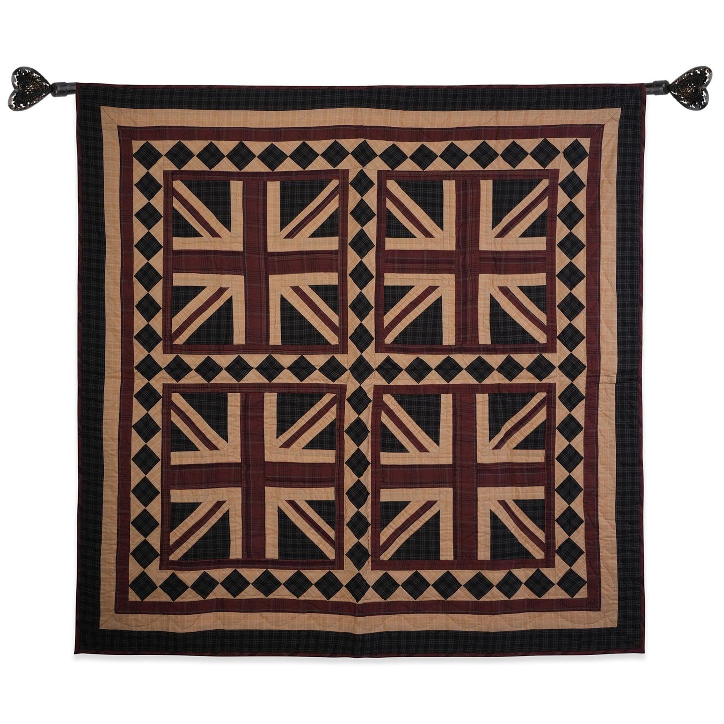 UNION JACK hand quilted wall hanging quilt ,Table Topper, baby quilt 44"x44" patchwork plaid Cotton by Home Heart brands (Made in India)