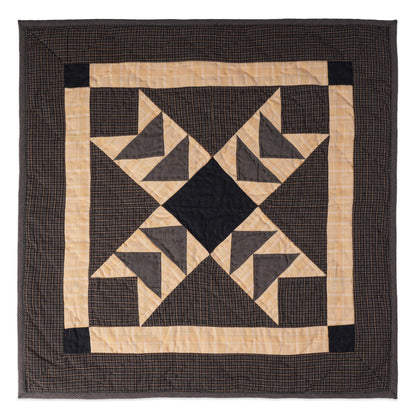 Hand made Hand quilted Wall hanging Quilt,Table Topper 19"x19" Primitive flying geese Black beige plaid by Home Heart brands (Made in India)