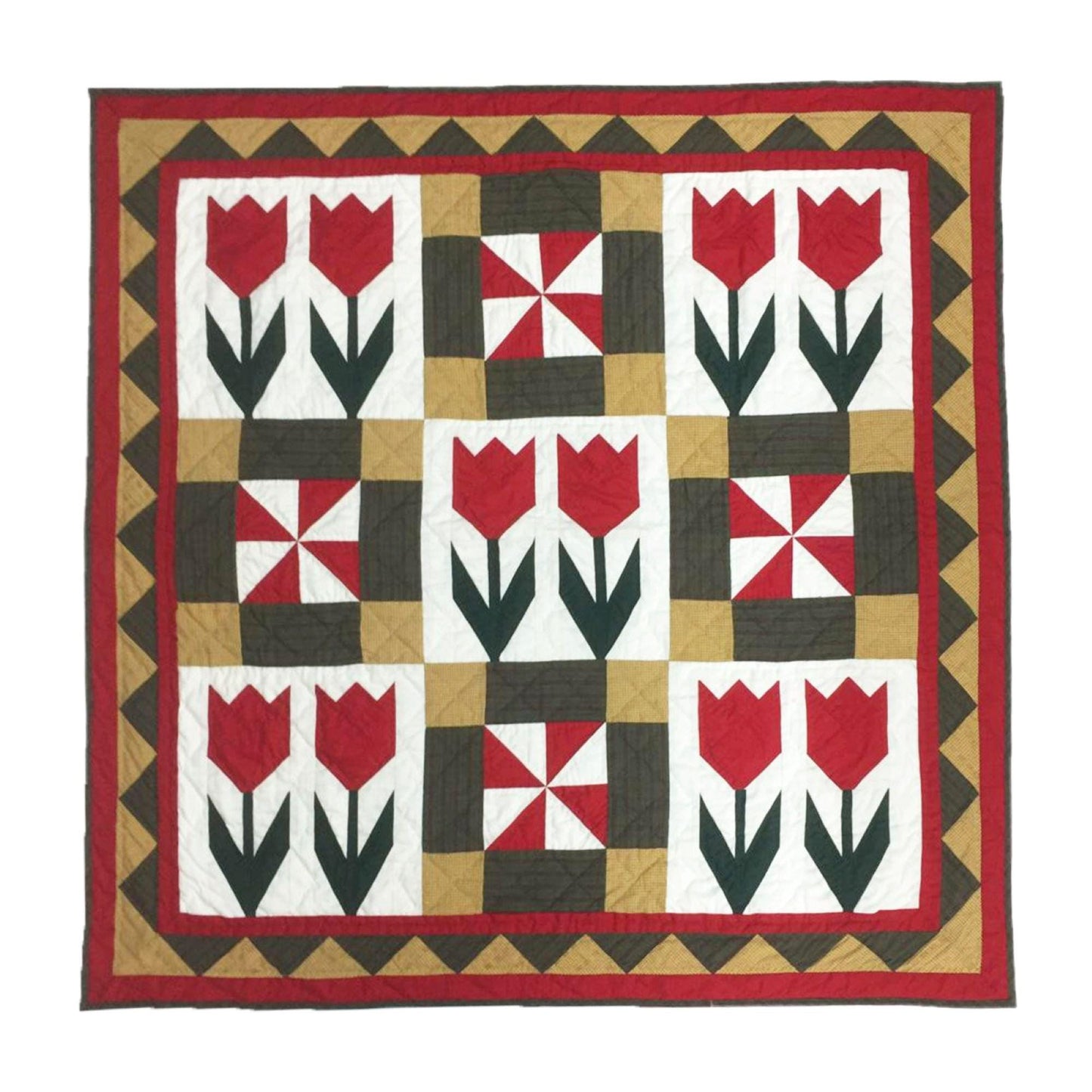 TULIP Hand made Hand quilted Wall hanging, Throw Quilt, small quilt, Table Topper calico cotton fabric by Home Heart brands (Made in India)