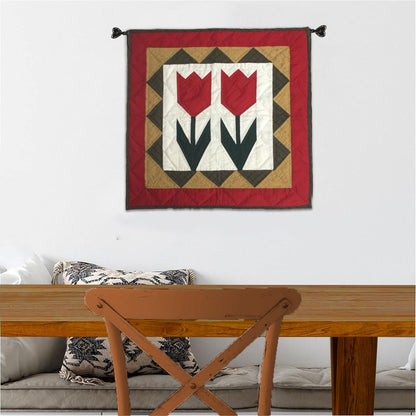 TULIP Hand made Hand quilted Wall hanging, Throw Quilt, small quilt, Table Topper calico cotton fabric  by Home Heart brands (Made in India)