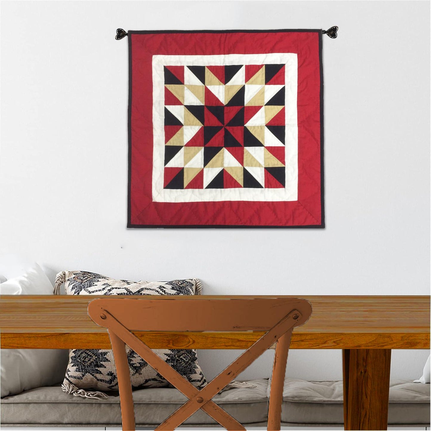 Hand made Hand quilted Wall hanging Quilt, small quilt, Table Topper 19"x19" Broken star calico fabric by Home Heart brands (Made in India)