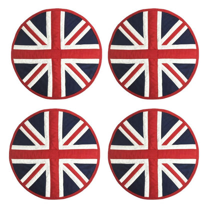 Dupioni Silk Union Jack Britain flag reversible round quilted Table runner, Trivet, placemat & topper by HOME HEART Brands (Made in India)