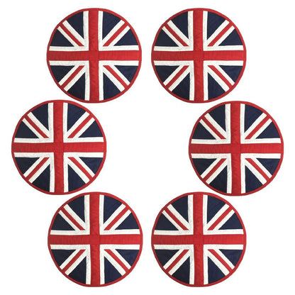 Dupioni Silk Union Jack Britain flag reversible round quilted Table runner, Trivet, placemat & topper by HOME HEART Brands (Made in India)