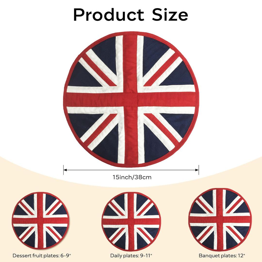 Dupioni Silk Union Jack Britain flag reversible round quilted Table runner, Trivet, placemat & topper by HOME HEART Brands (Made in India)