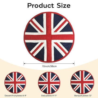 Dupioni Silk Union Jack Britain flag reversible round quilted Table runner, Trivet, placemat & topper by HOME HEART Brands (Made in India)