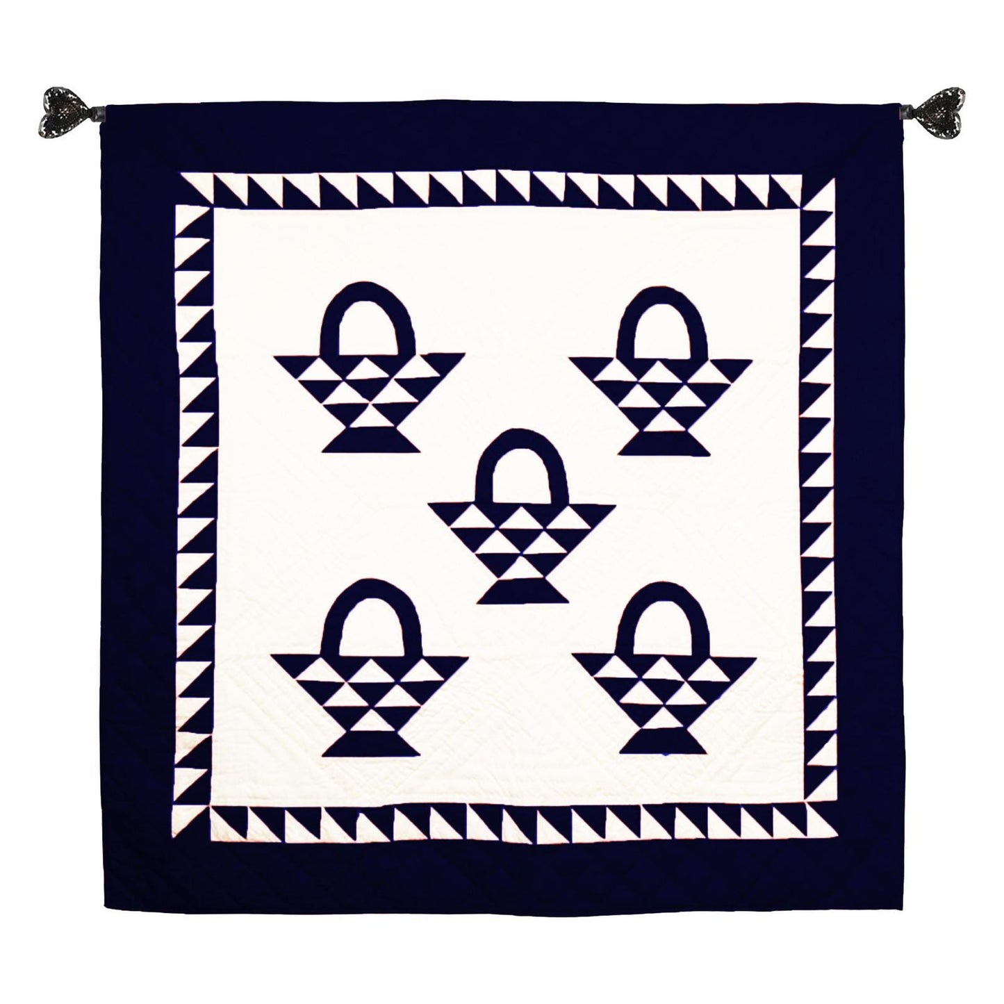 Wall hanging quilt, Small quilt, Throws, Table Toppers , Baby Quilt, calico Basket Navy blue /Off White Cotton fabric by HOME HEART Brands