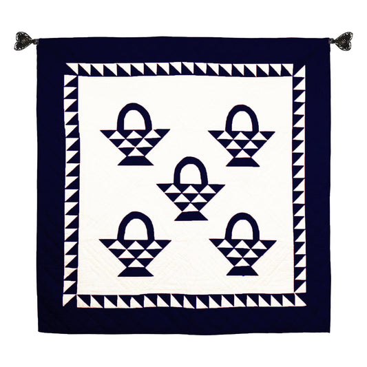 Wall hanging quilt, Small quilt, Throws, Table Toppers , Baby Quilt, calico Basket Navy blue /Off White Cotton fabric by HOME HEART Brands