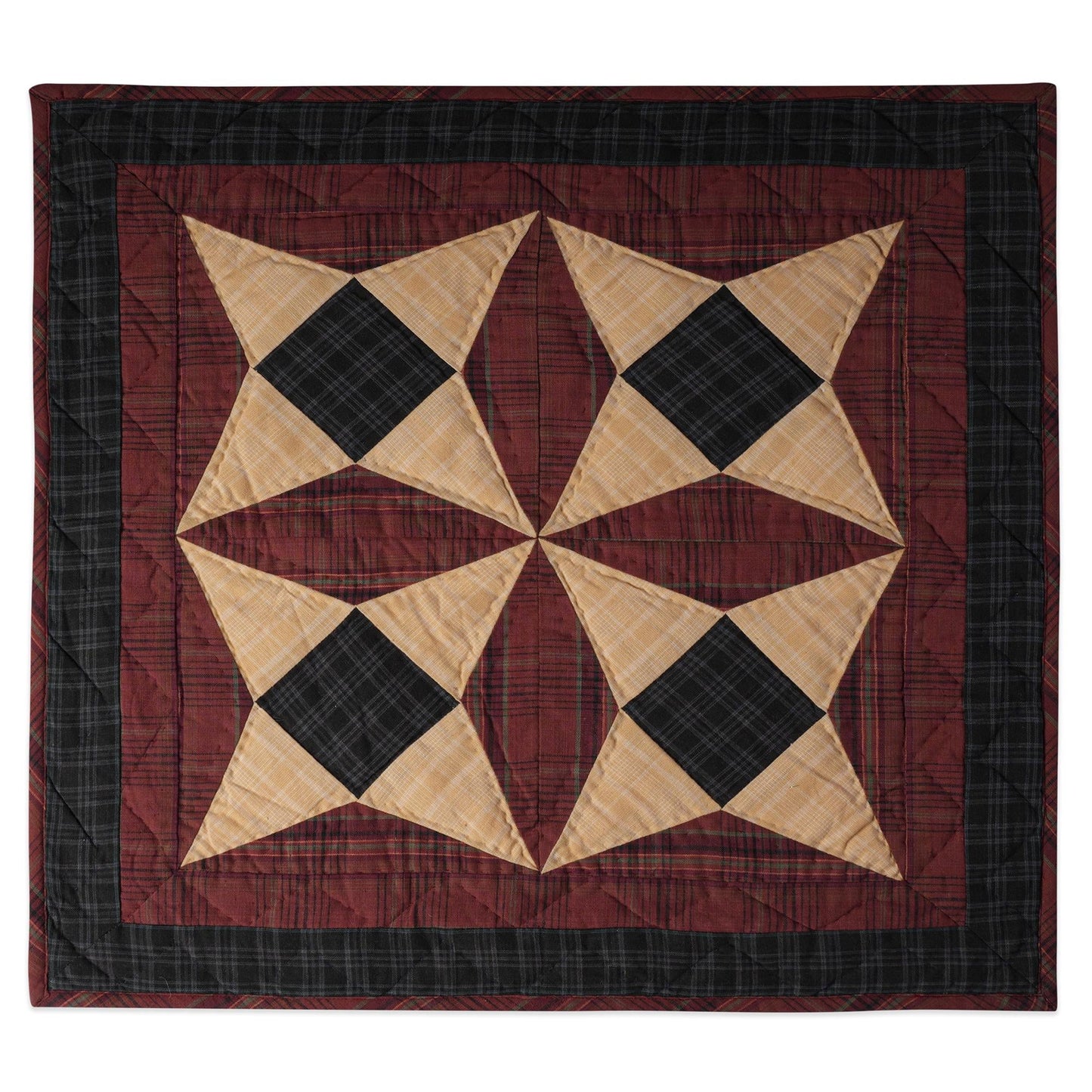 Hand made Hand quilted Throw Quilt, Wall hanging, Table Topper Spinning wheel blue burgundy plaid quilt by Home Heart brands (Made in India)