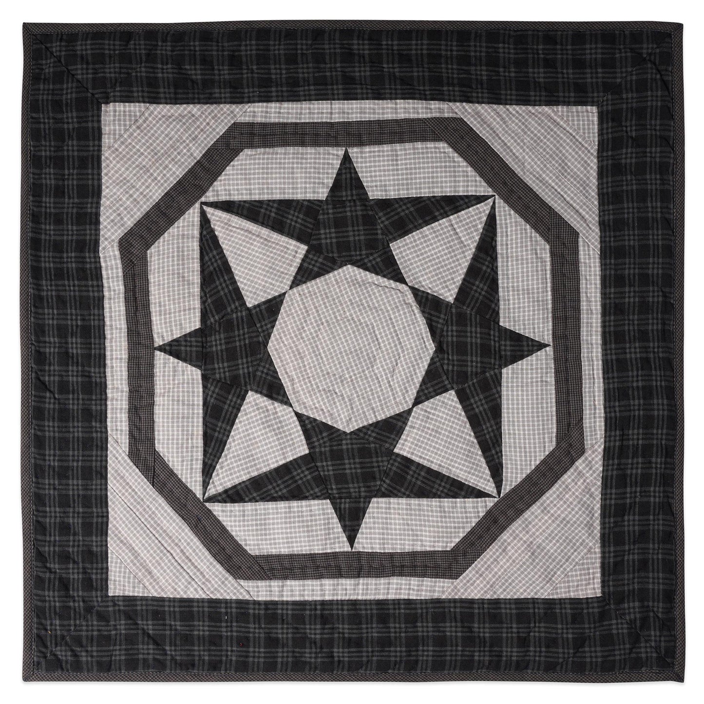 Hand made Hand quilted Wall hanging, Throw Quilt, Table Topper 19"x19" Galaxy star blue plaid quilt by Home Heart brands (Made in India)