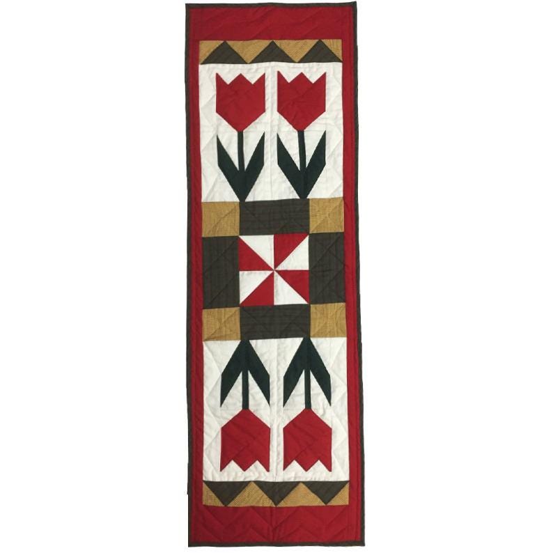 Tulip hand made, hand quilted table runner, throw, patchwork Table Toppers Calico Country cotton fabric by HOME HEART Brands(made in INDIA)