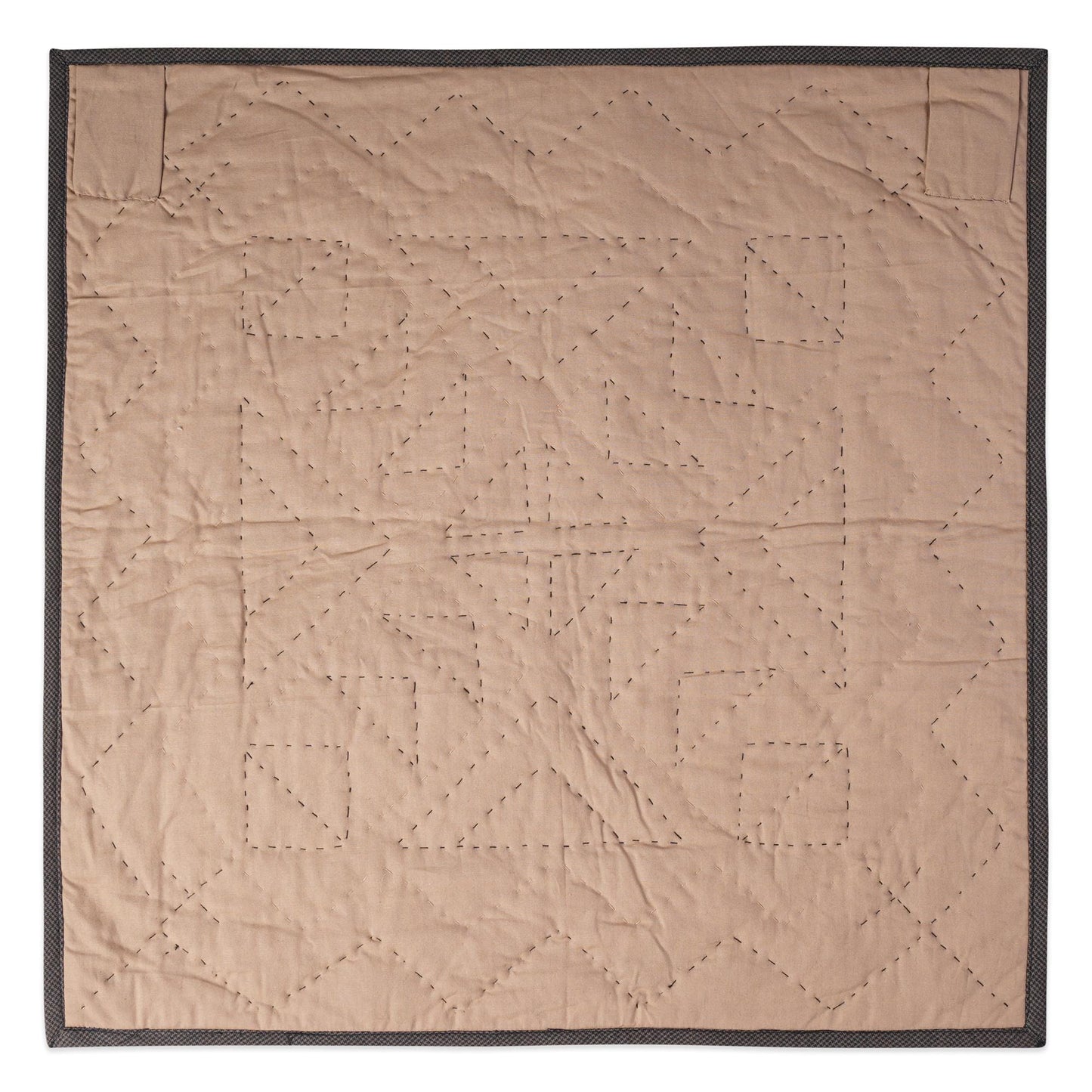 Hand made Hand quilted Wall hanging Quilt,Table Topper 19"x19" Primitive flying geese Black beige plaid by Home Heart brands (Made in India)