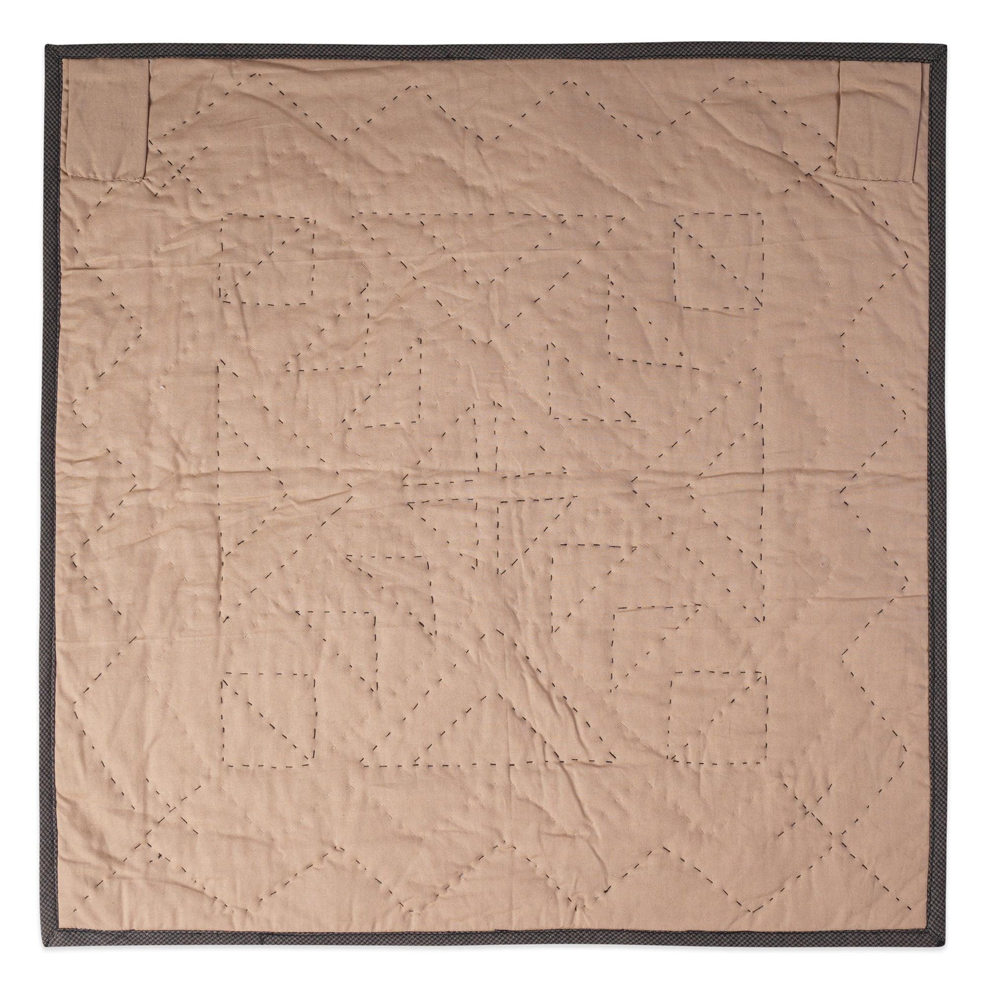 Hand made Hand quilted Wall hanging Quilt,Table Topper 19"x19" Primitive flying geese Black beige plaid by Home Heart brands (Made in India)