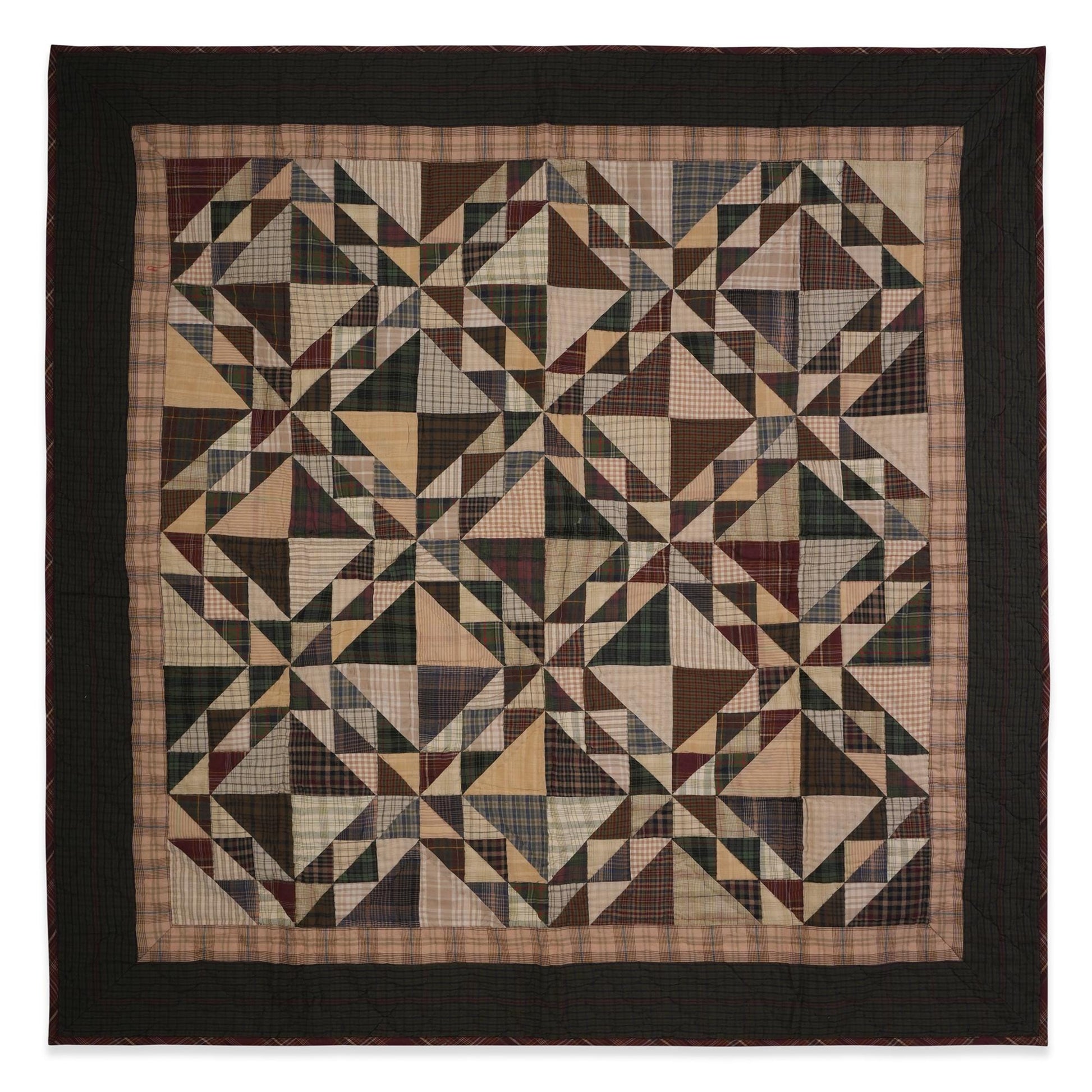 Hand made Hand quilted Throw Quilt, Wall hanging, 45"x45" country Flying geese multi plaid quilt by Home Heart brands (Made in India)