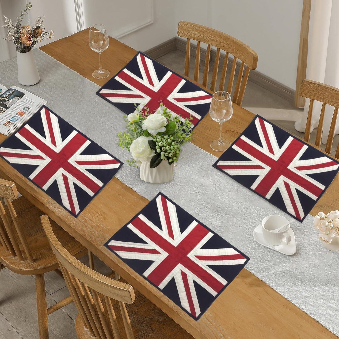 Hand quilted hand made placemats tablemats patchwork Union jack British flag UNION placemat 14"X19" by HOME HEART Brands (Made in India)
