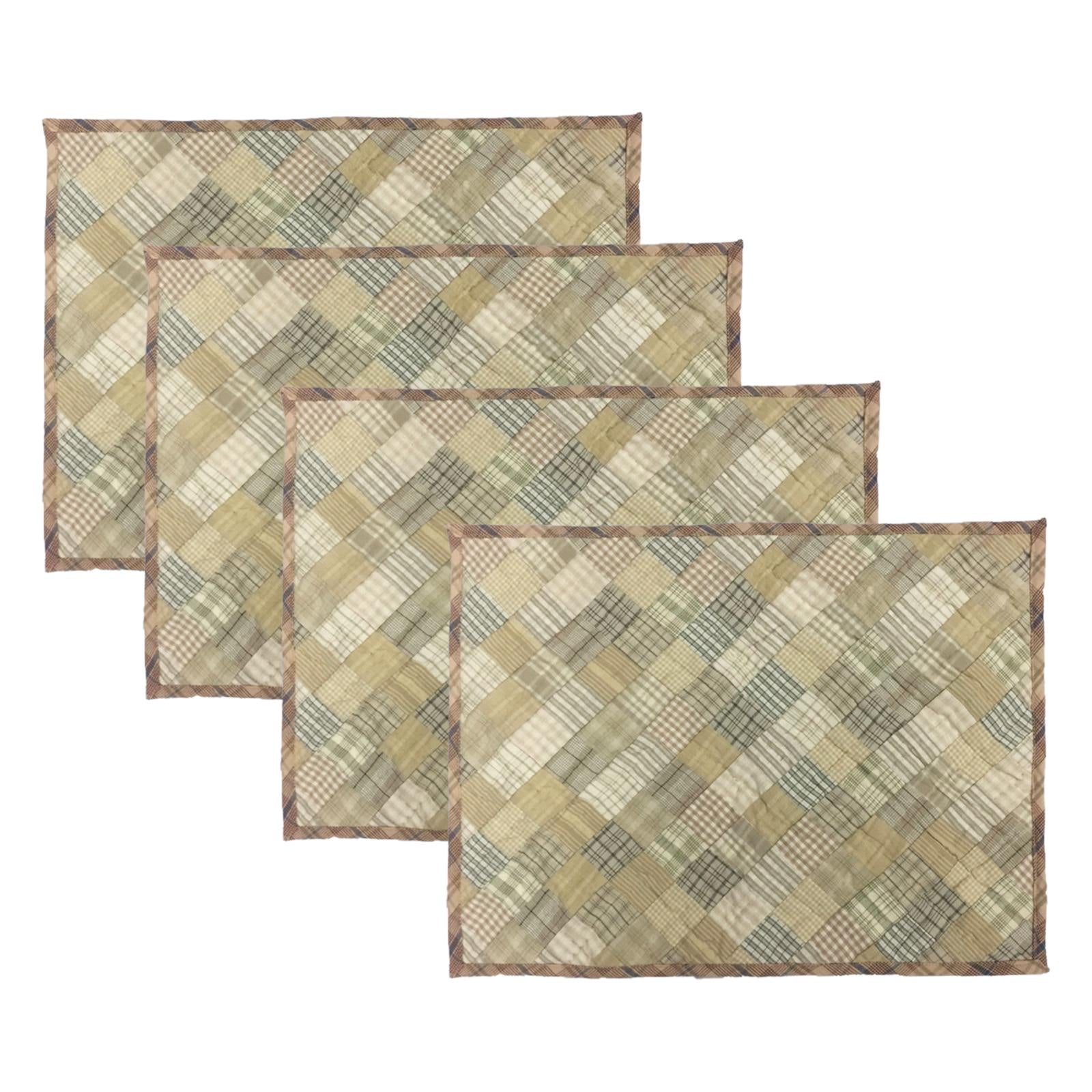 Hand quilted hand made placemats tablemats light square mix country plaid placemat 14"X19" by HOME HEART Brands (Made in India)