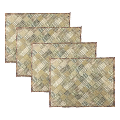 Hand quilted hand made placemats tablemats light square mix country plaid placemat 14"X19" by HOME HEART Brands (Made in India)