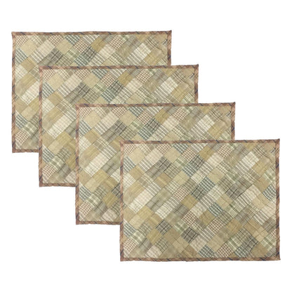 Hand quilted hand made placemats tablemats light square mix country plaid placemat 14"X19" by HOME HEART Brands (Made in India)