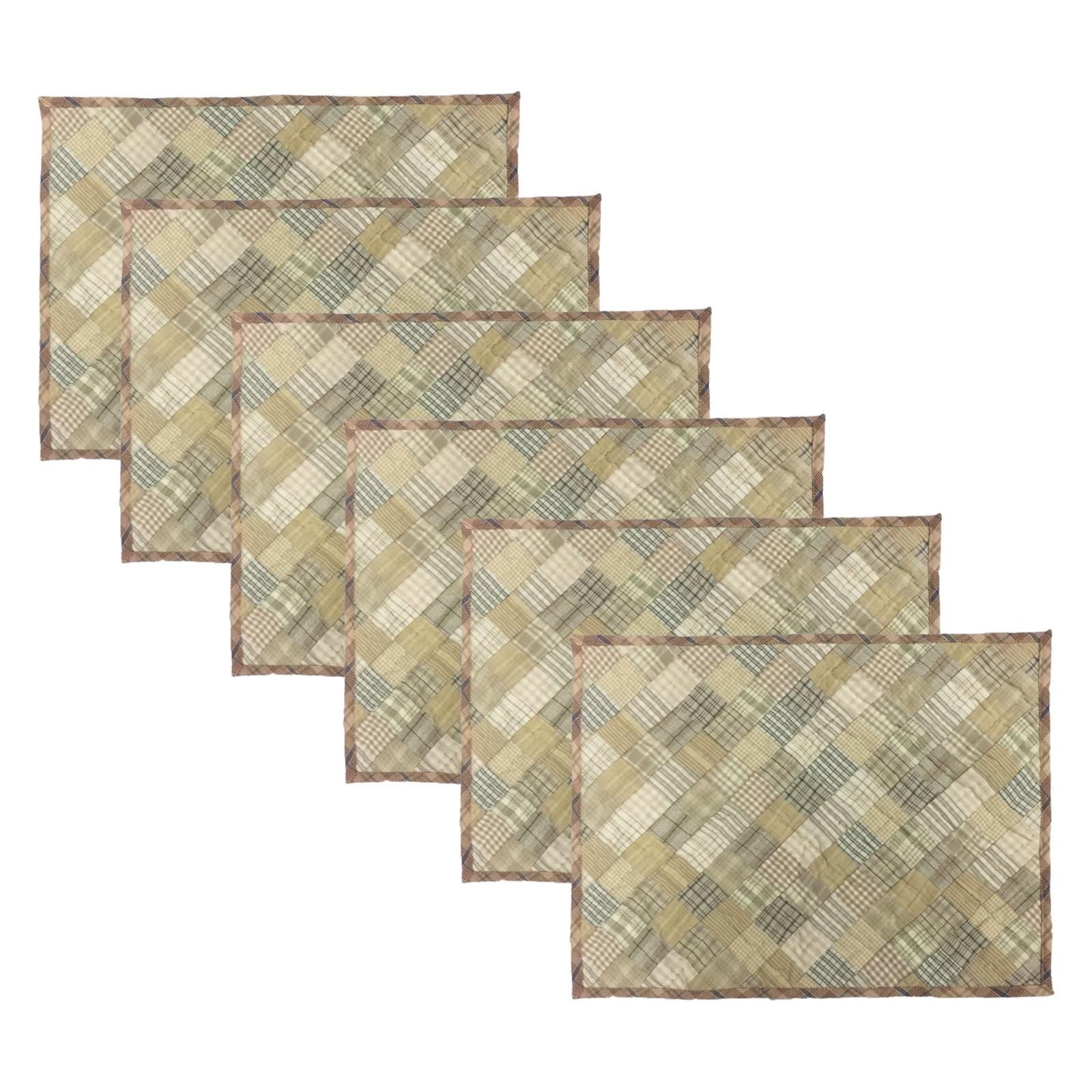 Hand quilted hand made placemats tablemats light square mix country plaid placemat 14"X19" by HOME HEART Brands (Made in India)