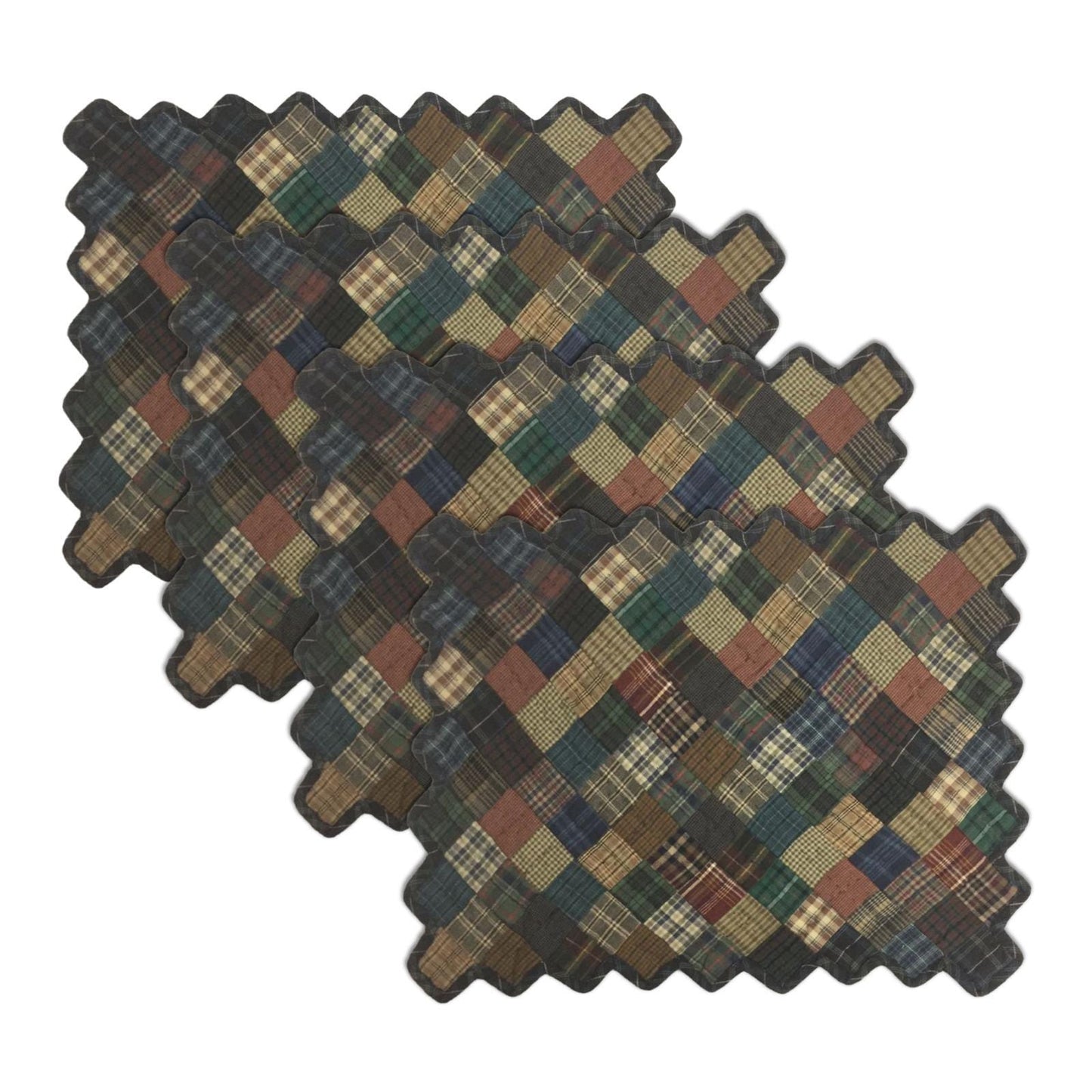 Hand quilted hand made placemats tablemats Dark square mix country plaid zig zag placemat 14"X19" by HOME HEART Brands (Made in India)