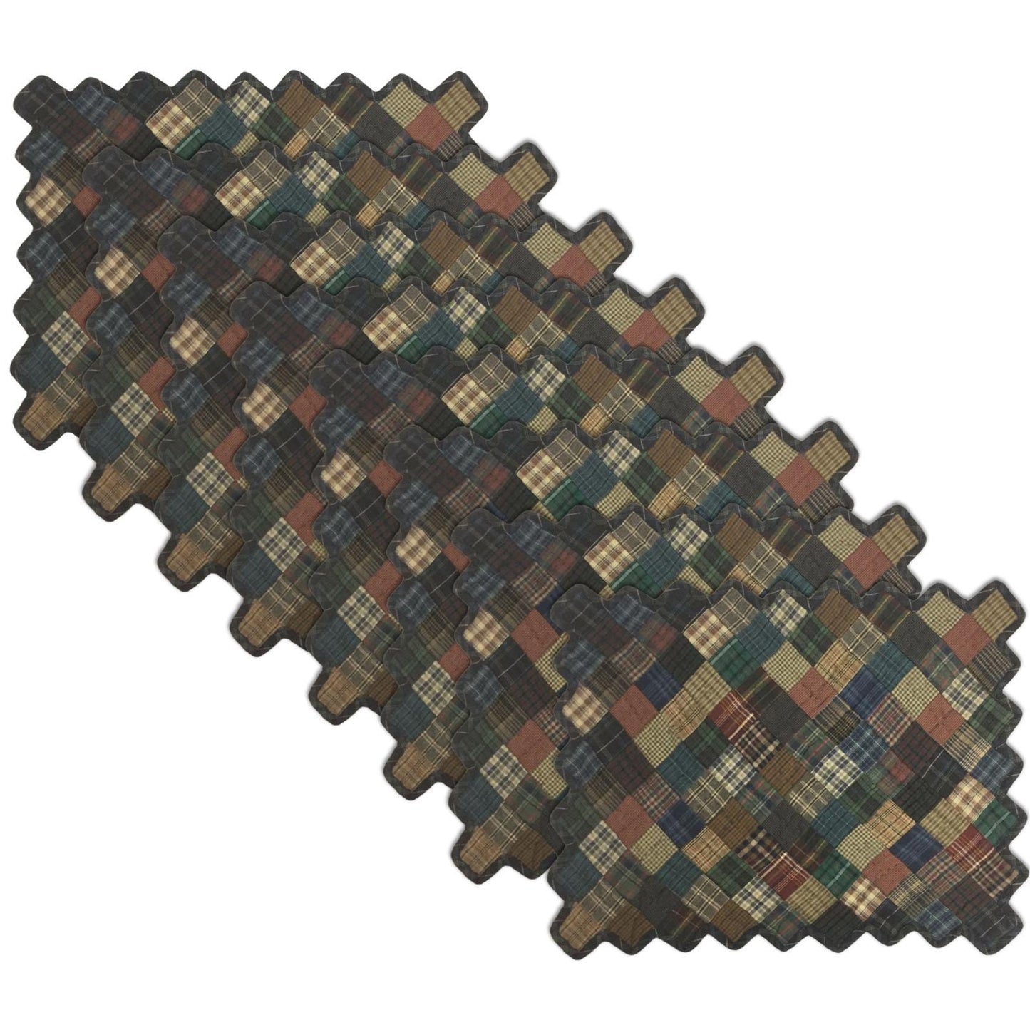 Hand quilted hand made placemats tablemats Dark square mix country plaid zig zag placemat 14"X19" by HOME HEART Brands (Made in India)