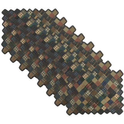 Hand quilted hand made placemats tablemats Dark square mix country plaid zig zag placemat 14"X19" by HOME HEART Brands (Made in India)