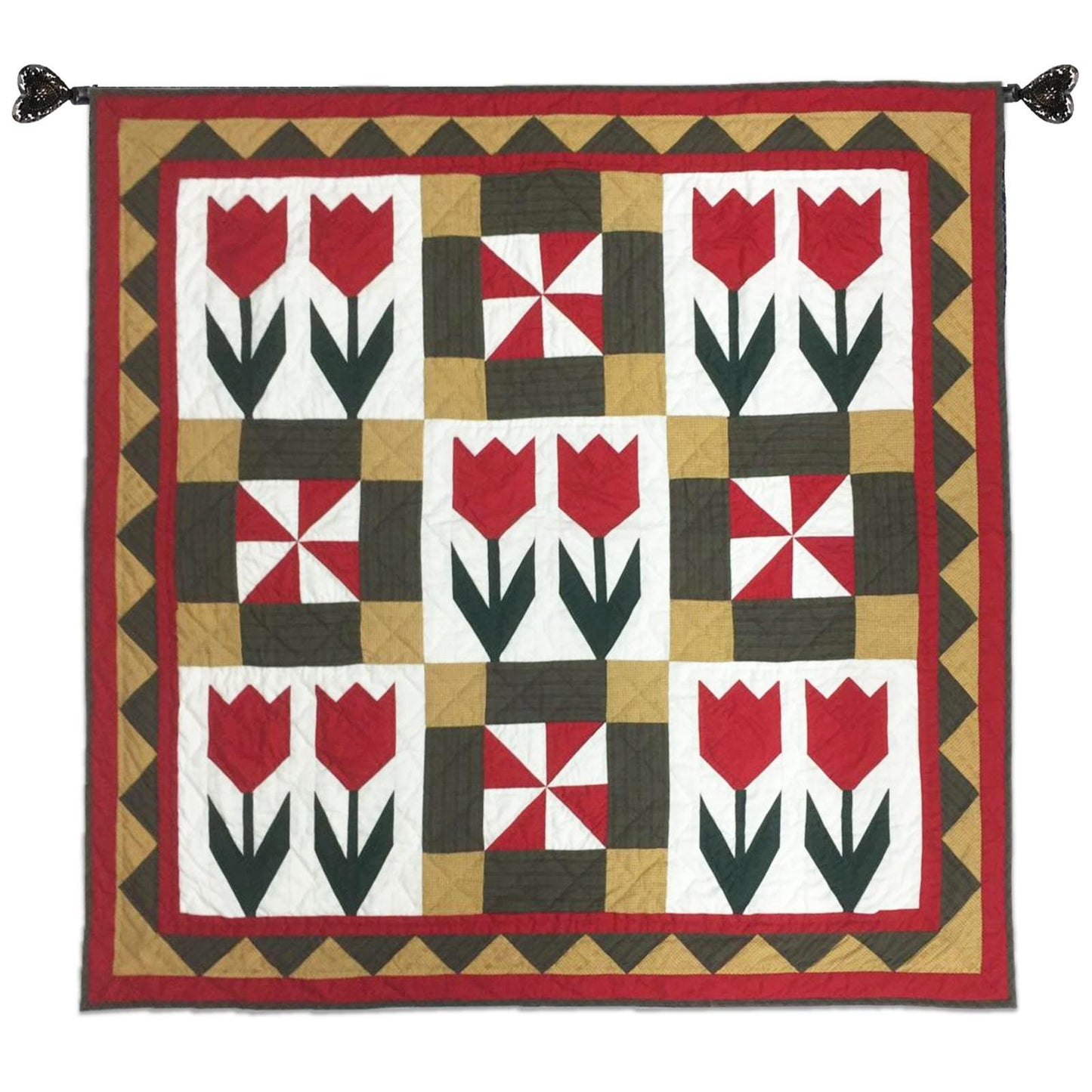 TULIP Hand made Hand quilted Wall hanging, Throw Quilt, small quilt, Table Topper calico cotton fabric by Home Heart brands (Made in India)