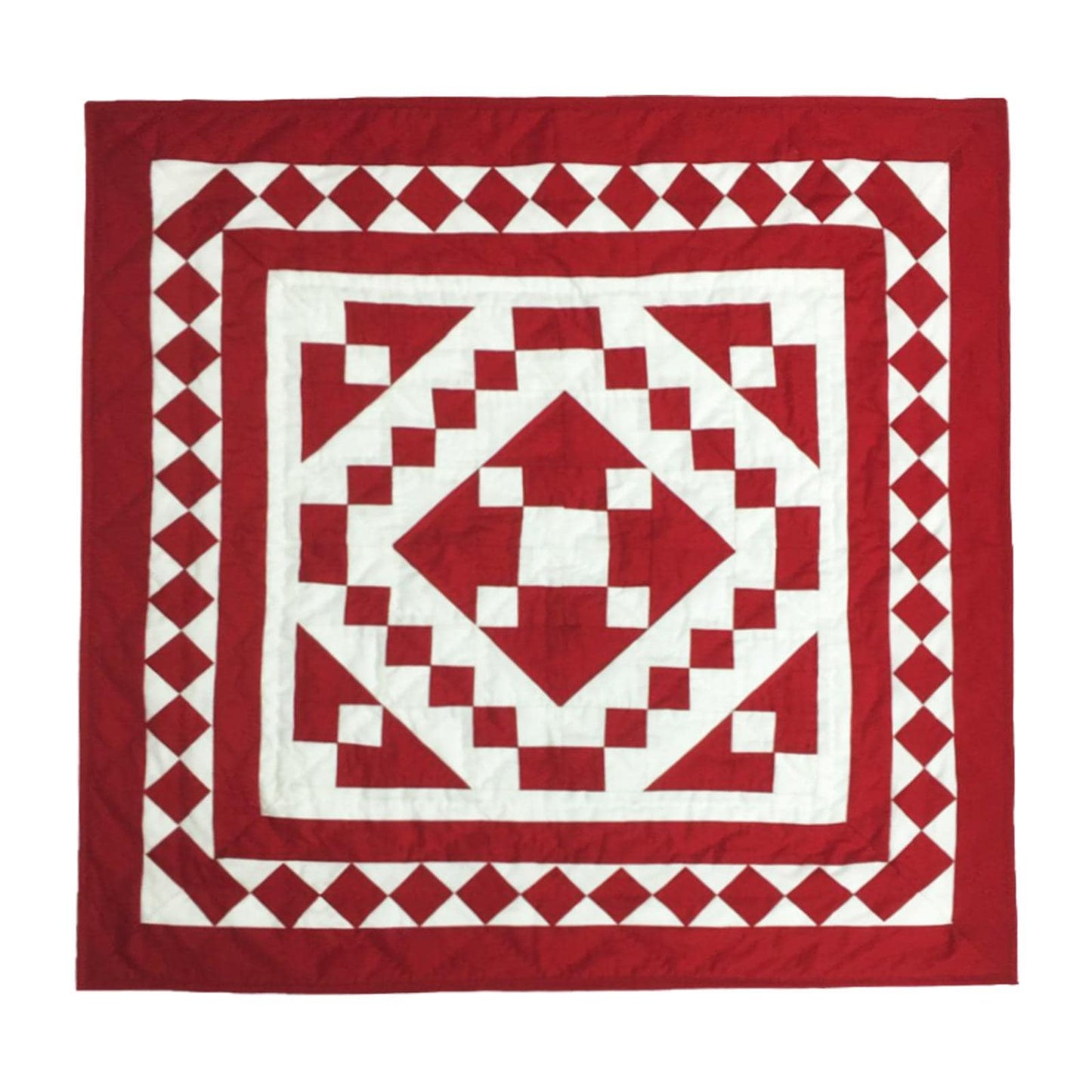 Hand made hand quilted Block quilt, Throw, Table topper, table accent piece, Red Diamond square cotton Heirloom Quality by HOME HEART Brands