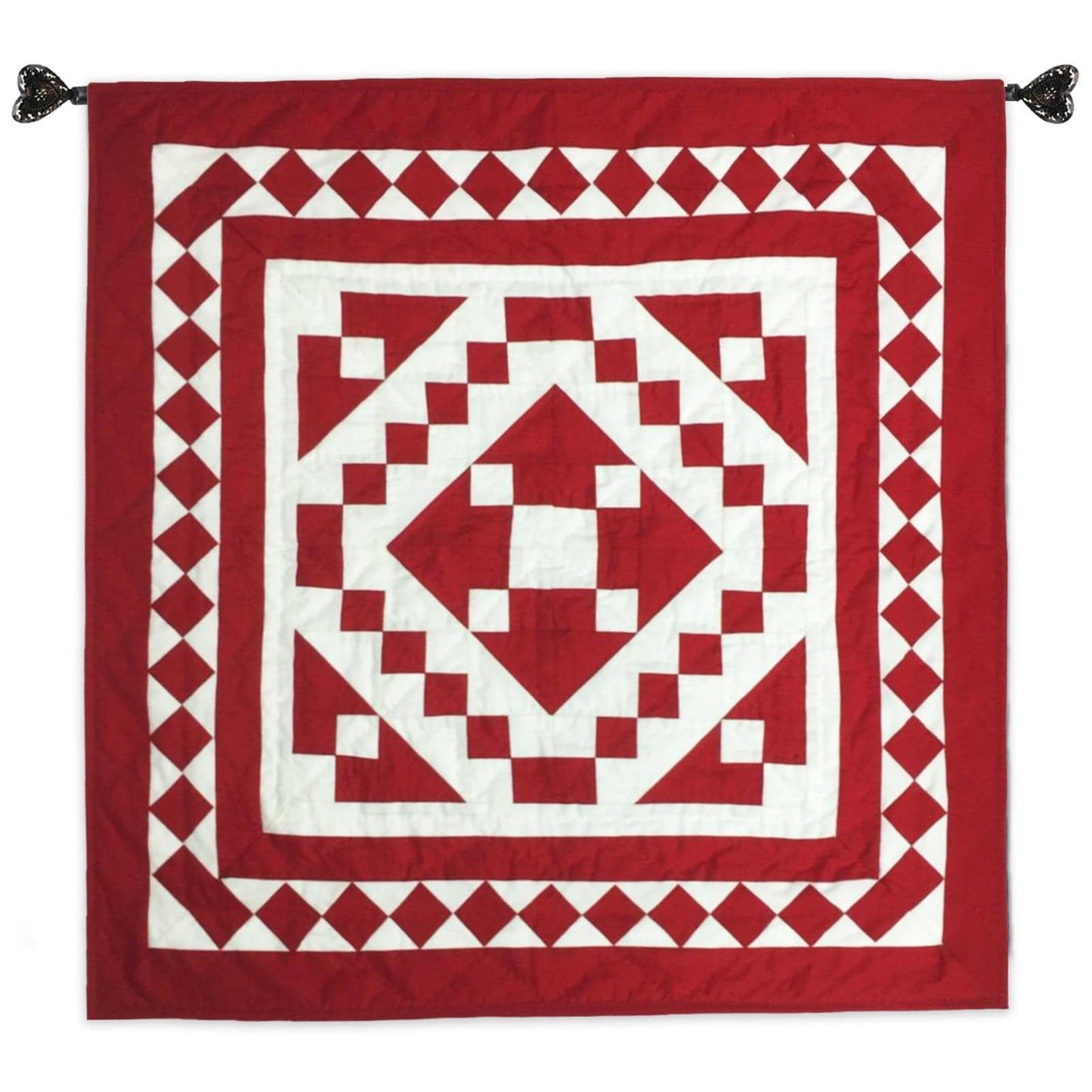 Hand made hand quilted Block quilt, Throw, Table topper, table accent piece, Red Diamond square cotton Heirloom Quality by HOME HEART Brands