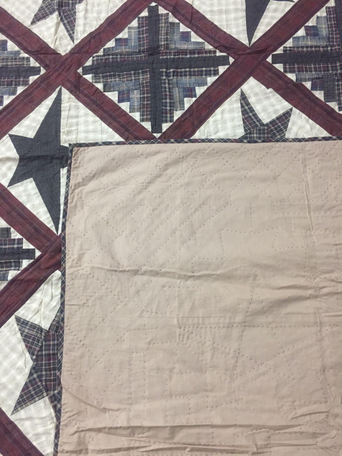 Hand Quilted King Size Cabin Star Quilt - Country Patchwork Bedspread (110x110)