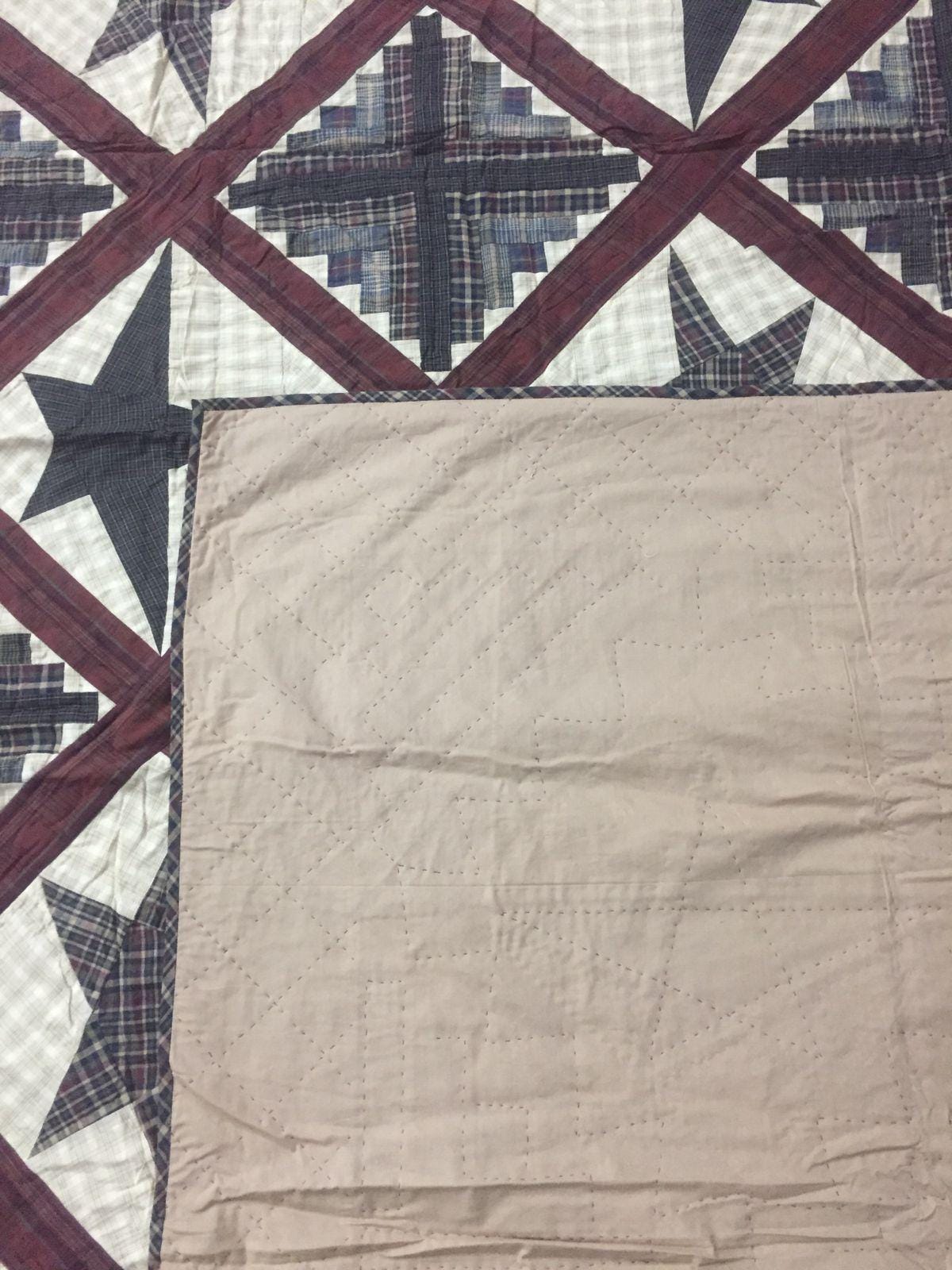 Hand Quilted King Size Cabin Star Quilt - Country Patchwork Bedspread (110x110)