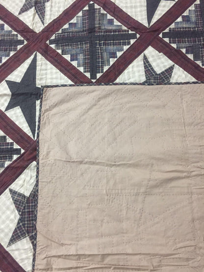 Hand Quilted King Size Cabin Star Quilt - Country Patchwork Bedspread (110x110)