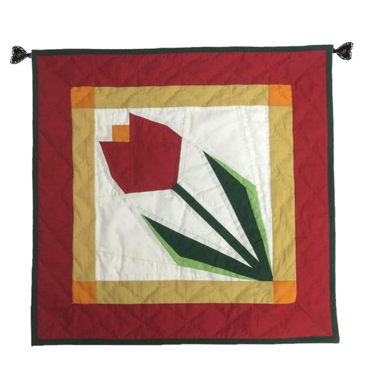 TULIP 19"X19" Hand made Hand quilted Wall hanging, Throw Quilt, small quilt, Table Topper calico cotton by Home Heart brands (Made in India)