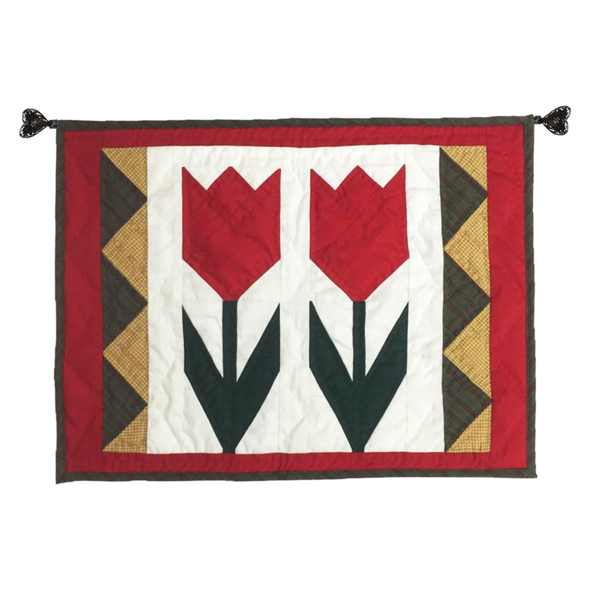 TULIP Hand made Hand quilted Wall hanging, Throw Quilt, small quilt, Table Topper calico cotton fabric by Home Heart brands (Made in India)