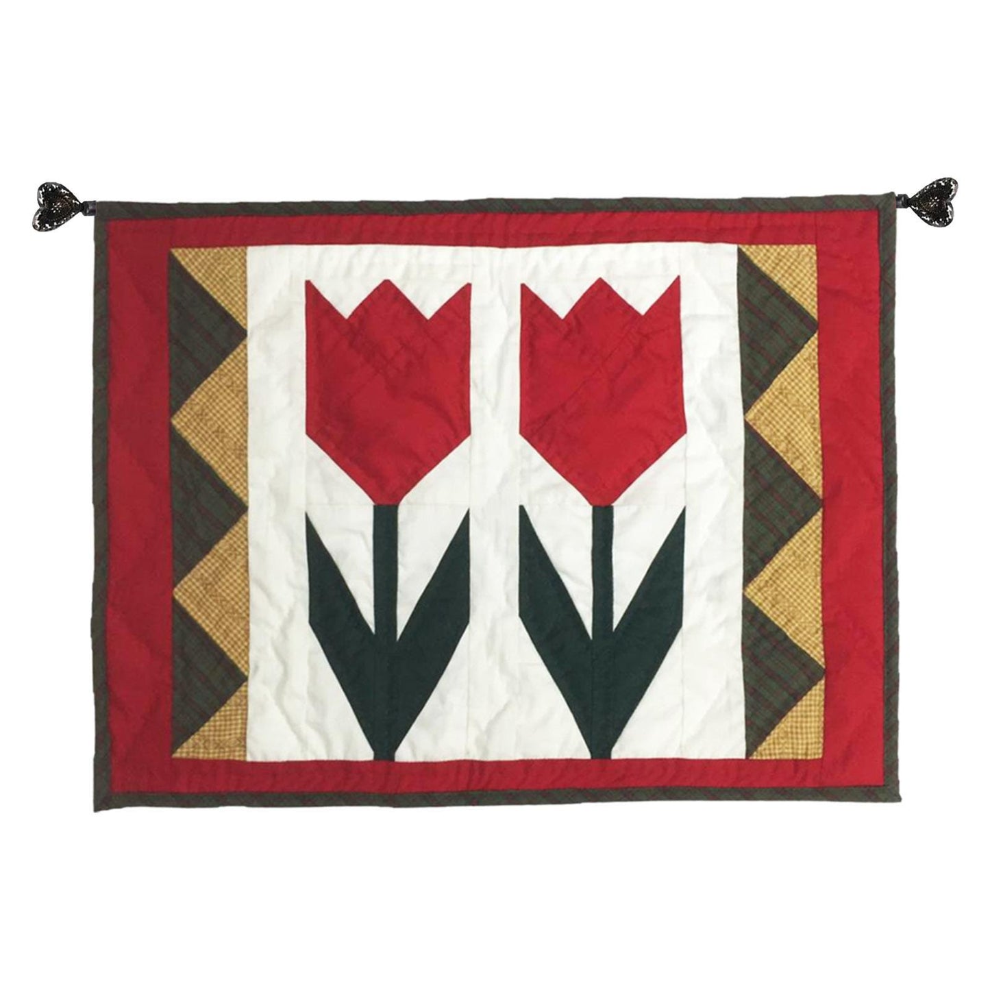 Hand made Hand quilted table accent piece, Block small Quilt, Table Topper Tulip calico cotton fabric by Home Heart brands (Made in India)