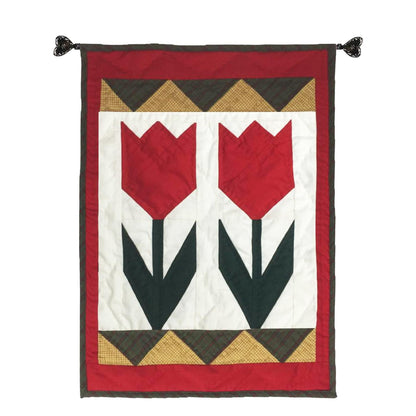 TULIP Hand made Hand quilted Wall hanging, Throw Quilt, small quilt, Table Topper calico cotton fabric by Home Heart brands (Made in India)