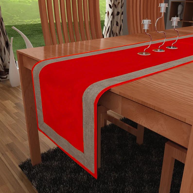 Velvet Table Runner & Toppers Premium red with ivory lurex jute border double layer by Home Heart Brands(made in INDIA)