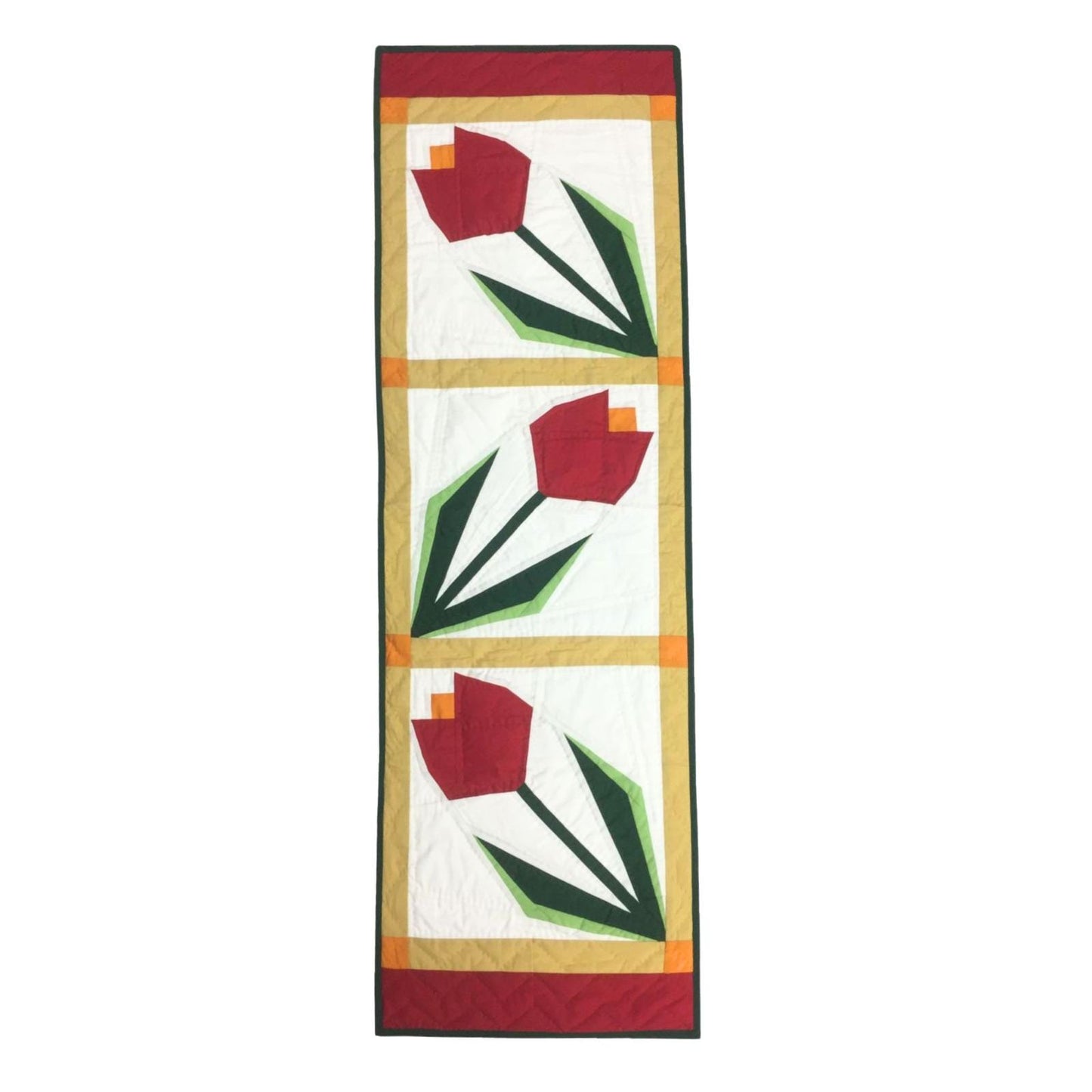 Tulip Flower hand made, hand quilted table runner, throw, patchwork Table Toppers Calico cotton fabric by HOME HEART Brands(made in INDIA)