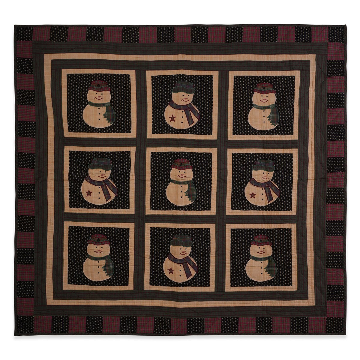 Hand made Throw Quilt, Table Toppers 44"x44" embroidered snowman primitive Hand Quilted Cotton quilt by Home Heart brands (Made in India)