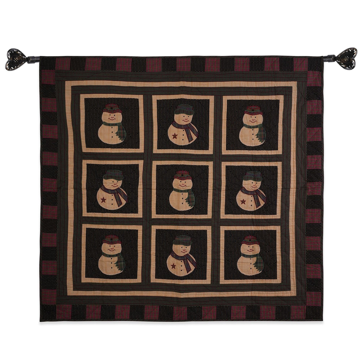 Hand made Throw Quilt, Table Toppers 44"x44" embroidered snowman primitive Hand Quilted Cotton quilt by Home Heart brands (Made in India)