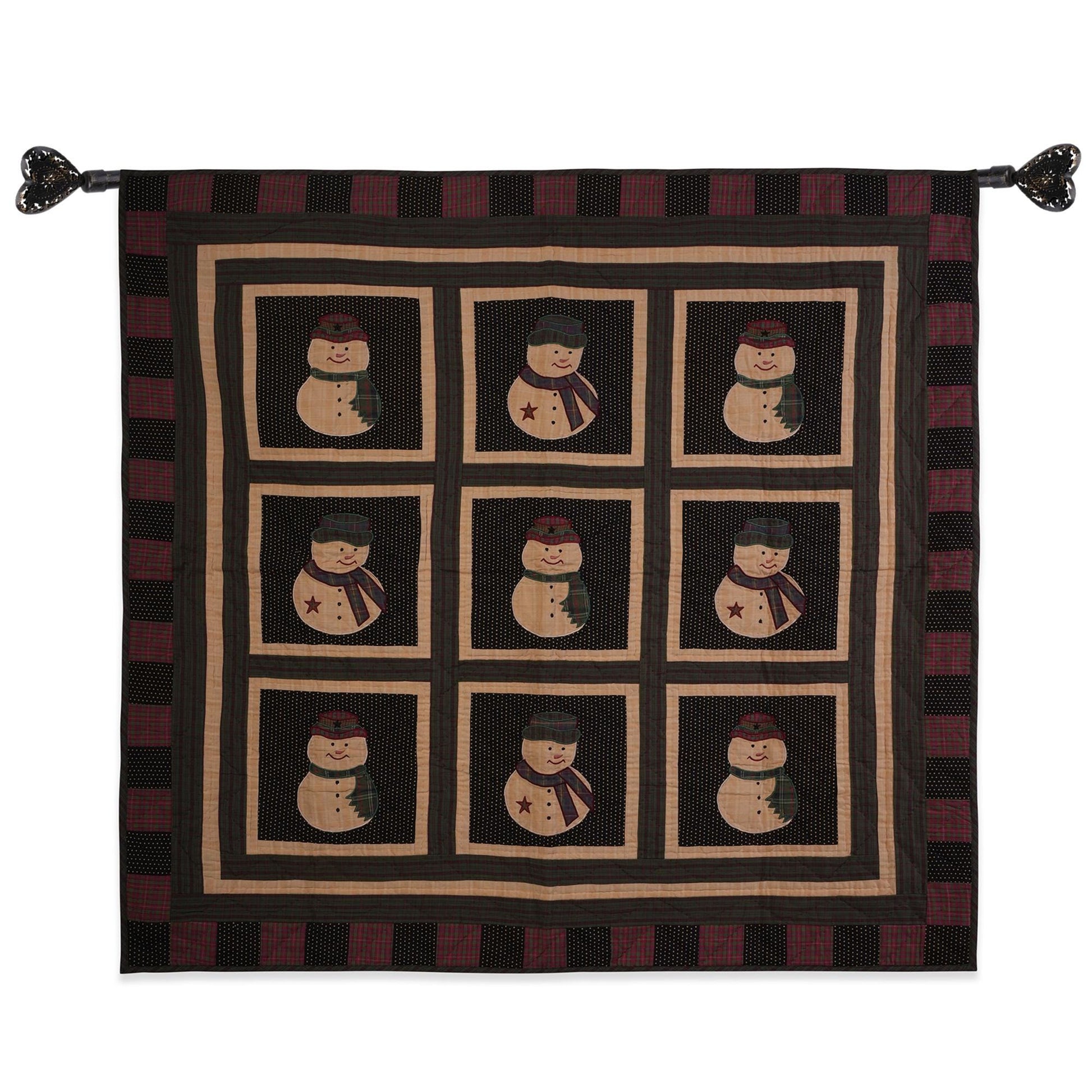 Hand made Throw Quilt, Table Toppers 44"x44" embroidered snowman primitive Hand Quilted Cotton quilt by Home Heart brands (Made in India)