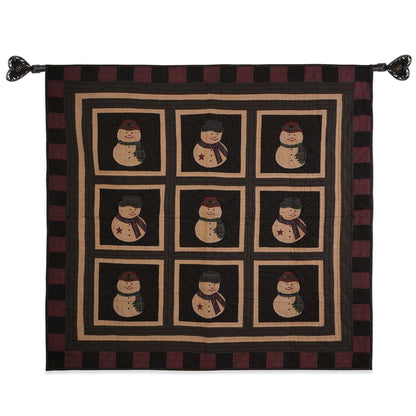 Hand made Throw Quilt, Table Toppers 44"x44" embroidered snowman primitive Hand Quilted Cotton quilt by Home Heart brands (Made in India)