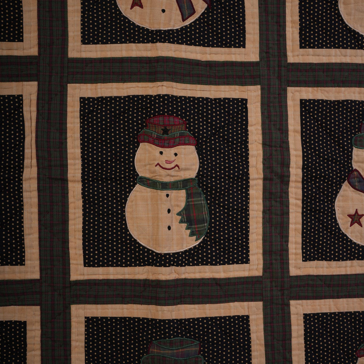 Hand made Throw Quilt, Table Toppers 44"x44" embroidered snowman primitive Hand Quilted Cotton quilt by Home Heart brands (Made in India)