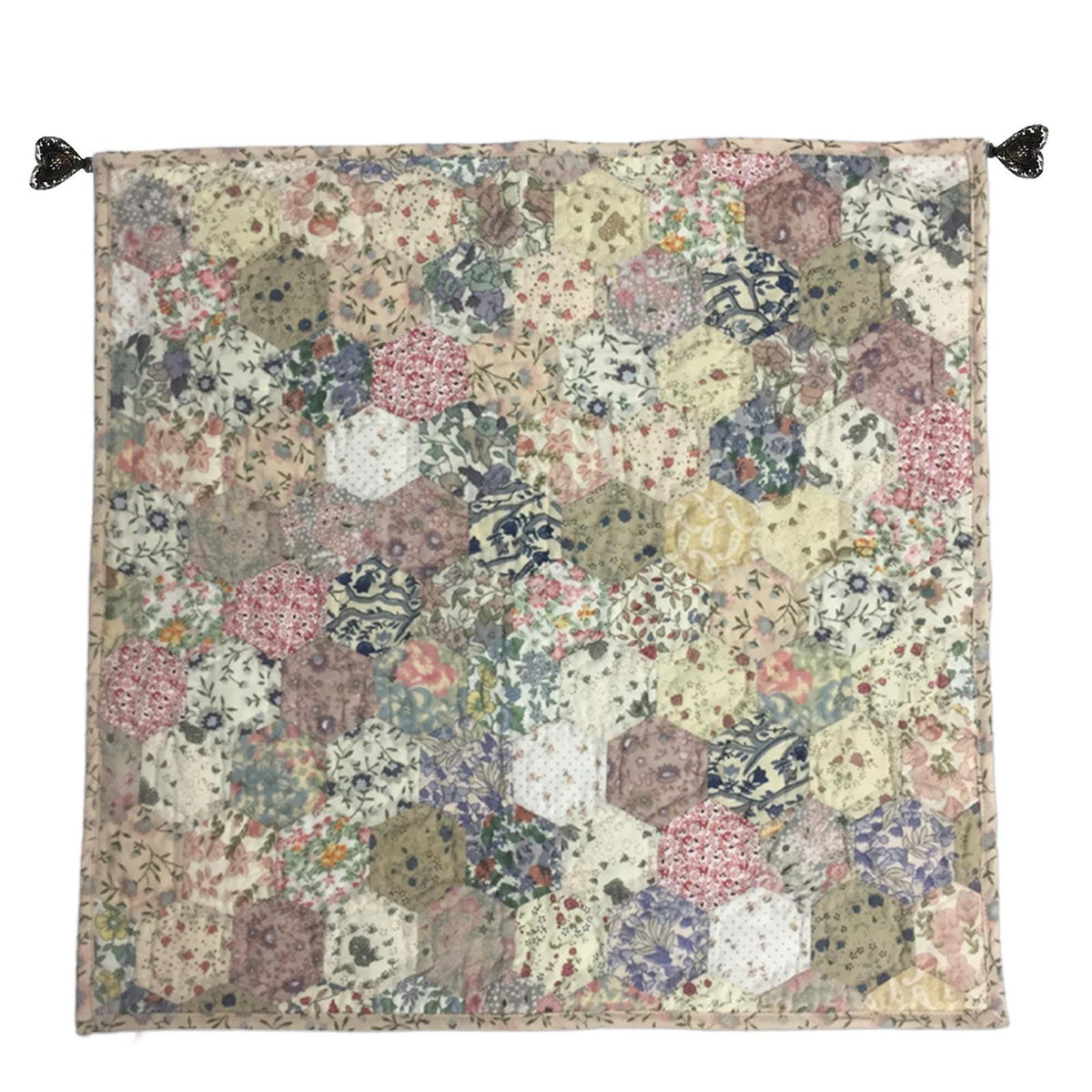 Hand made Throw, wall hanging ,Table Top Grandmother's flower Garden calico flower hand quilt, Hexagon by Home Heart brands (Made in India)
