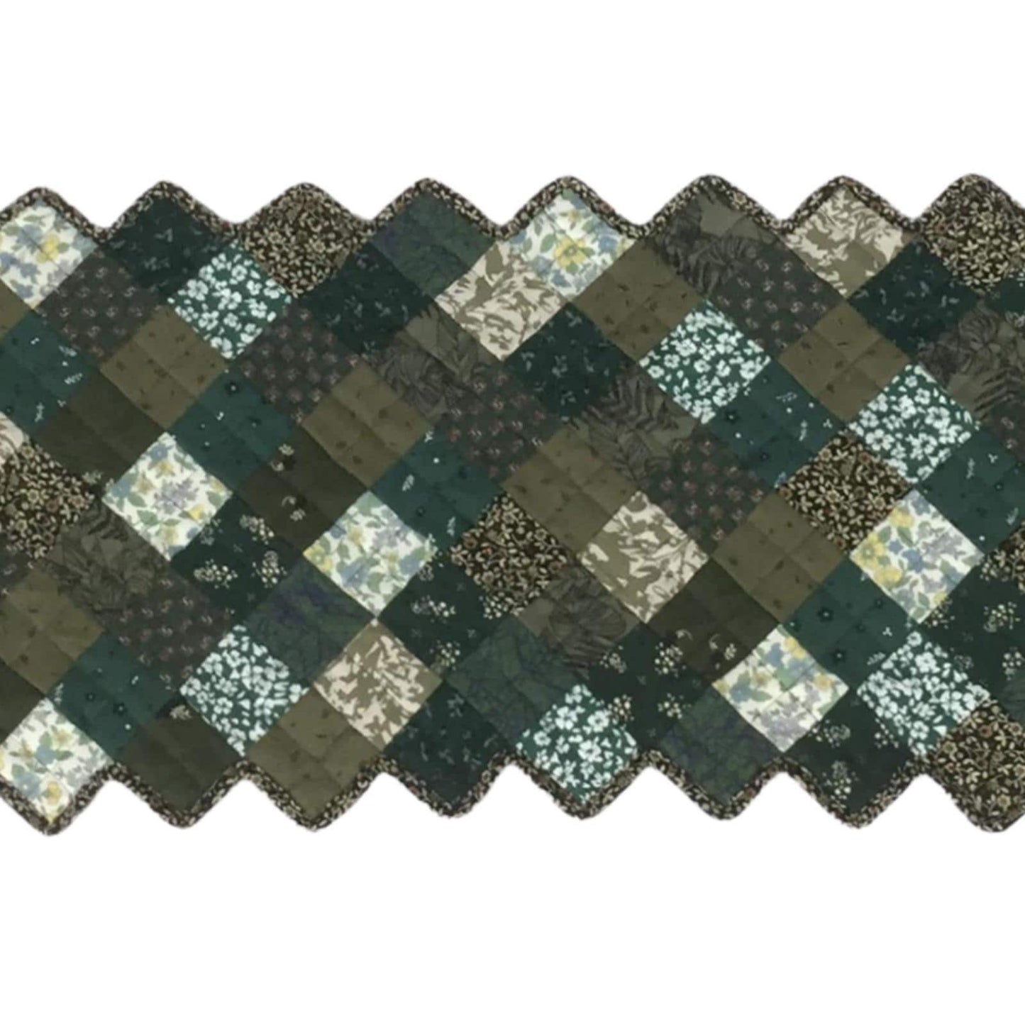 Quilted Table runner zig zag patchwork Table Runner ,table Toppers Green Calico cotton mix floral fabric by HOME HEART Brands(made in INDIA)