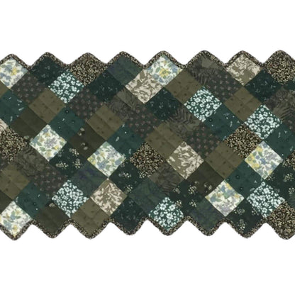 Quilted Table runner zig zag patchwork Table Runner ,table Toppers Green Calico cotton mix floral fabric by HOME HEART Brands(made in INDIA)