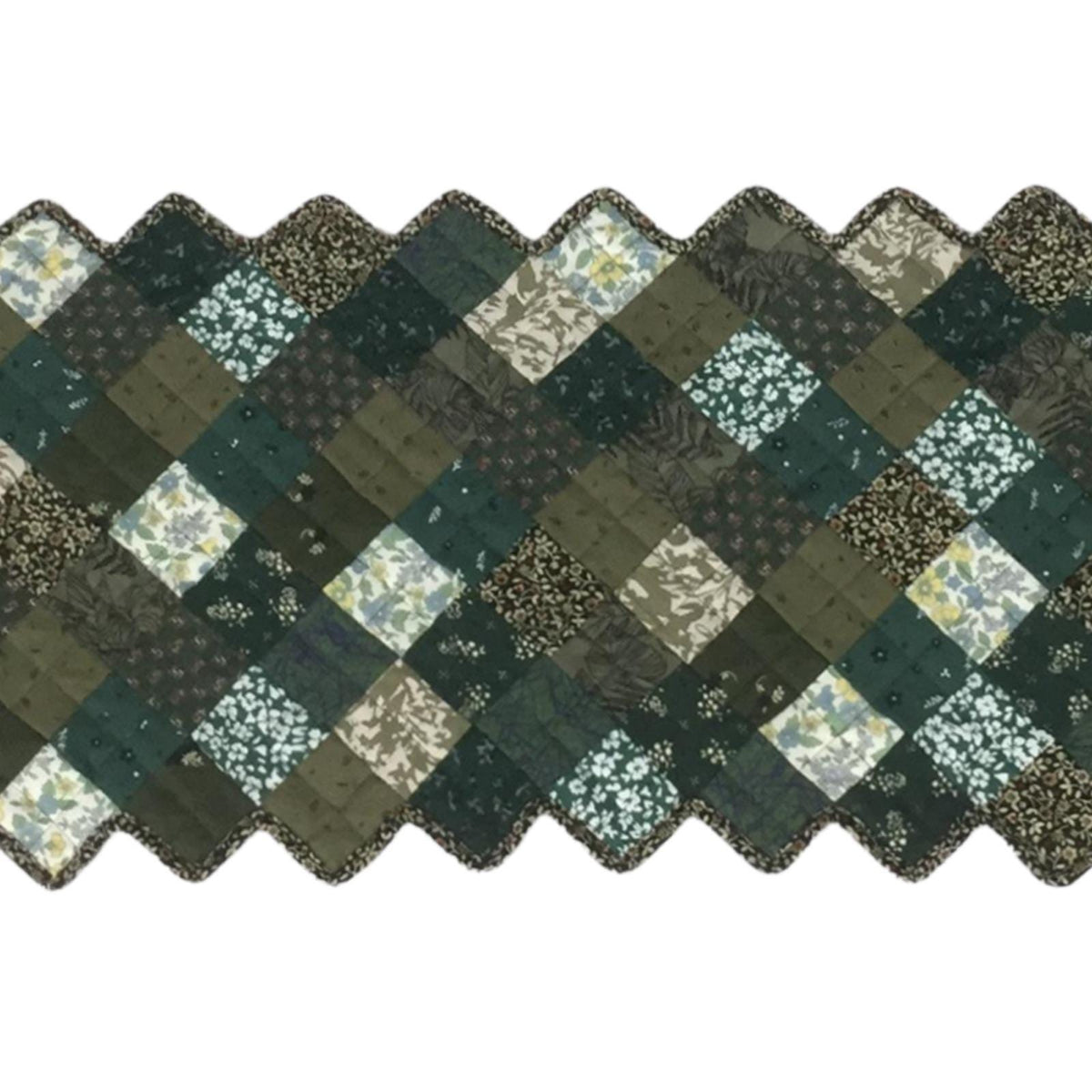 Quilted Table runner zig zag patchwork Table Runner ,table Toppers Green Calico cotton mix floral fabric by HOME HEART Brands(made in INDIA)