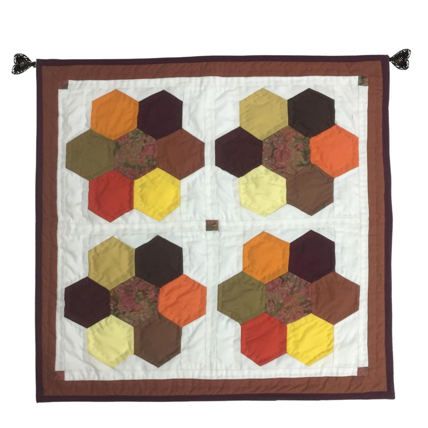 Grandmother's flower garden 19"X19" Hand crafted block quilt, small quilt, Table Topper calico fabric by Home Heart brands (Made in India)