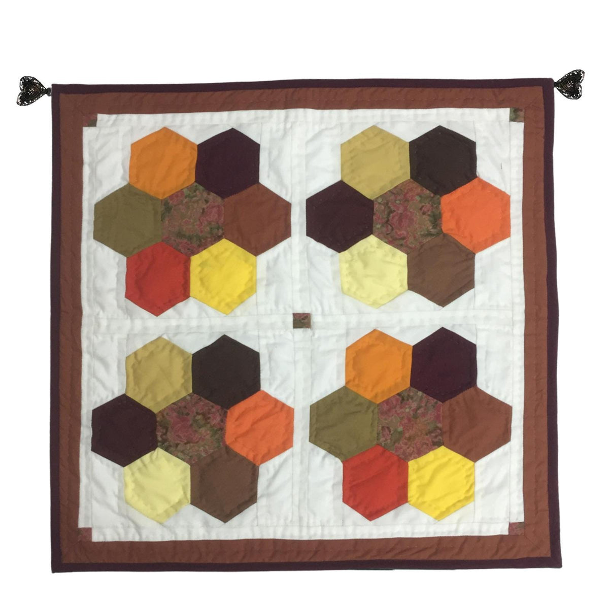 Grandmother's flower garden 19"X19" Hand crafted block quilt, small quilt, Table Topper calico fabric by Home Heart brands (Made in India)
