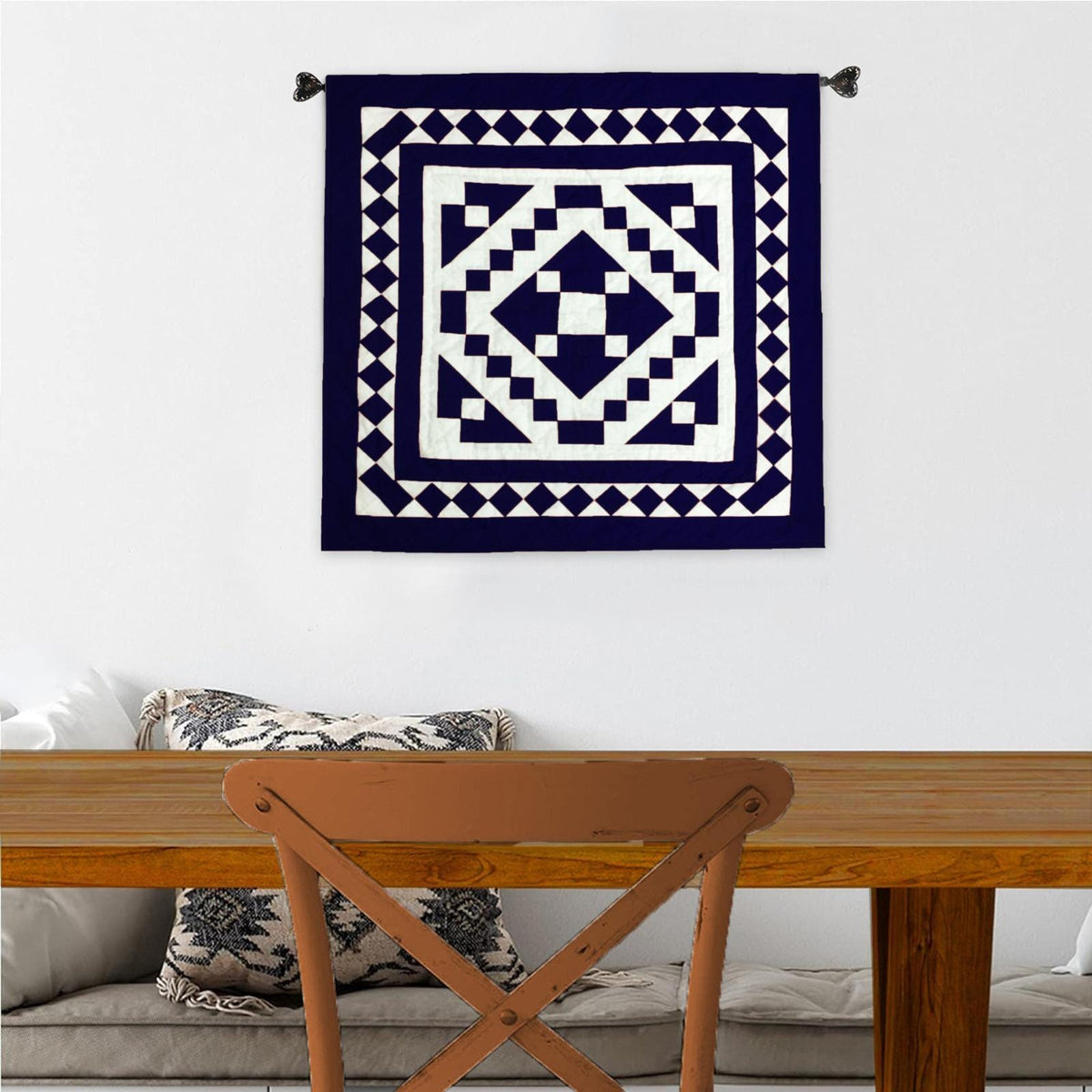 Wall hanging hand made hand quilted quilt, Throws, Table topper, Baby Quilt Navy blue Diamond square cotton quality by HOME HEART Brands