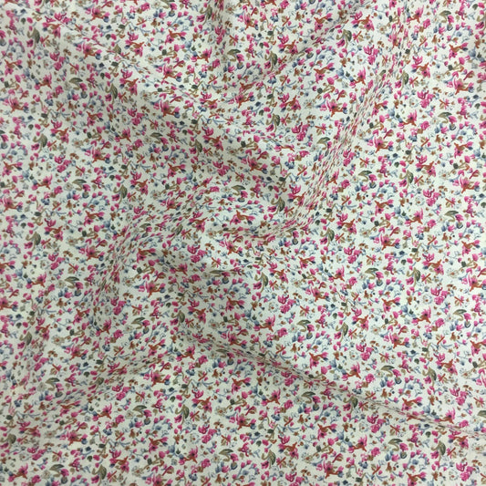 Fabric Soft Cotton Cambric Floral Print Fabric – Beige| Pink | Medium Weight | Quilting & Dress Material by HOME HEART Brands(Made in India)